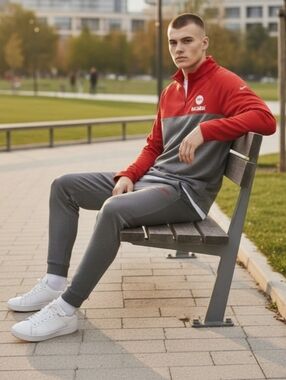 Bacardí Men's Red and Grey Quarter-Zip Sweater